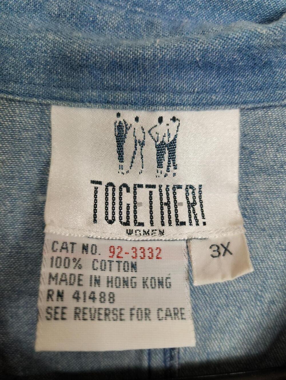 Together! Women 3X Blue Cotton Button-Down Midi Dress - Picture 2 of 4